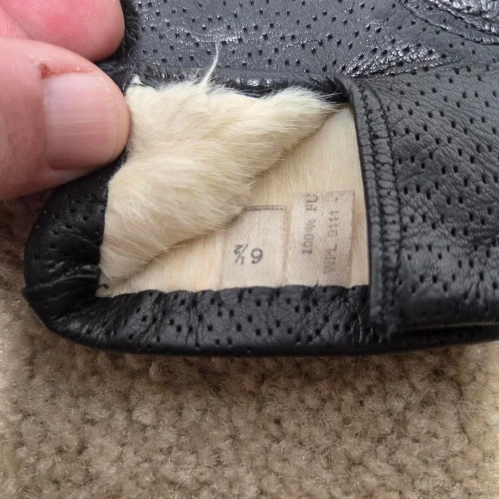 Genuine Leather Gloves Sz 7 Vintage‎ Thin Black Fur-Lining ITALY Wpl 9111